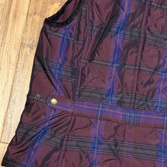 Ralph Lauren women’s large vest quilt plaid purple Deep red Jacket corduroy trim - Picture 7 of 9